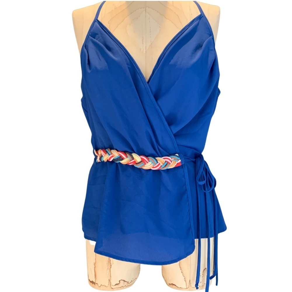 My Beloved Blue Wrap Spaghetti Strap Top With Braided Belt Women’s Size Large